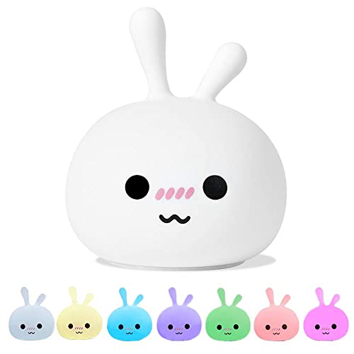 Night Light for Kids, Rabbit Nursery Soft Silicon Lights with Battery, 7 Color Table Lamp,Room Decor, USB Rechargeable, Gifts for Kids