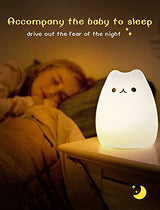 Night Light for Kids, Cat Nursery Soft Silicon Lights with Battery, 7 Color Table Lamp,Room Decor, USB Rechargeable, Gifts for Kids