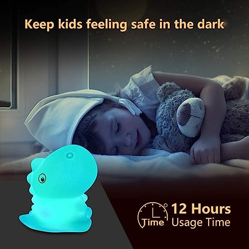 Night Light for Kids, Dinosaur Nursery Soft Silicon Lights with Battery, 7 Color Table Lamp,Room Decor, USB Rechargeable, Gifts for Kids