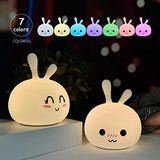 Night Light for Kids, Rabbit Nursery Soft Silicon Lights with Battery, 7 Color Table Lamp,Room Decor, USB Rechargeable, Gifts for Kids
