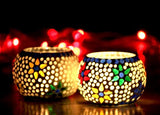 Mosaic Colorful Glass Candle Tealight Candle Holder 3" (Pack of 2)