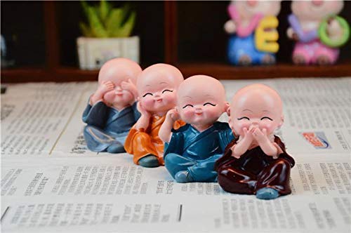 Baby Monk Buddha Set of 4 Decorative Showpiece Figurines (Multicoloured)