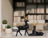 Deer Pair Set of 2 in Matte Black Finish Decorative Showpiece Figurine (Black and Gold)