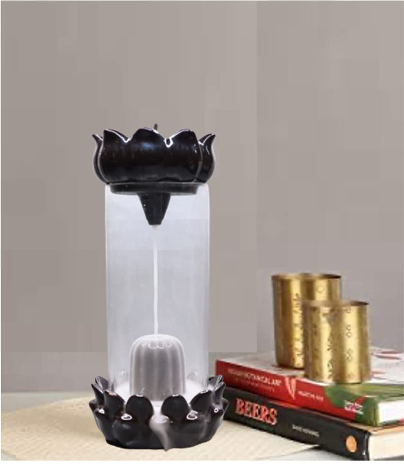 Shiv Ling Incense Holder Smoke Fountain with 10 Incense Sticks and Borosilicate Glass (Black)