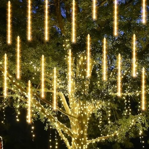 Meteor Shower Lights Outdoor, 288 LED 12" 8 Tubes Waterproof Diwali Christmas Lights Outdoor Plug in, Snow Falling Rain Icicle Xmas Lights Decorations, Warm White