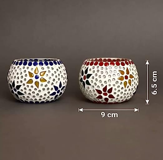 Glass Mosaic Tealight Candle Holder for Diwali Decor, Christmas Decor, Diwali Decoration - Pack of 4