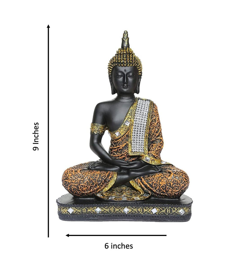 Buddha in Samadhi Pose Sitting Calm Decorative Auspicious Showpiece Figurine (Black and Gold)