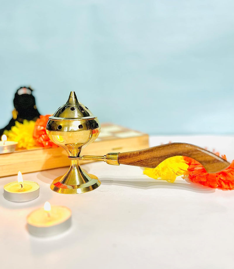Brass Dhoop Diya Incense Bud Arti Holder Stand for Festivals Weddings Pooja with Smoke Flow
