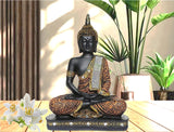 Buddha in Samadhi Pose Sitting Calm Decorative Auspicious Showpiece Figurine (Black and Gold)