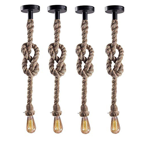 Fixture E26/E27 Base 110V-220V Retro Head Vintage Hemp Rope Hanging and Ceiling Pendant Light (Brown - 4 Units)