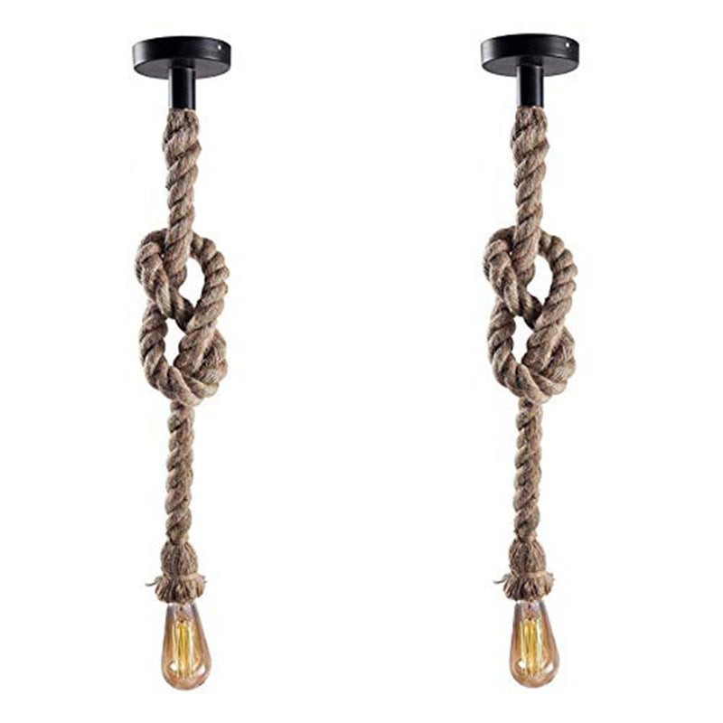 60W Head Vintage Hemp Rope E26/E27 Base Wood Holder Pendant Light Fixture (Camel, 2)