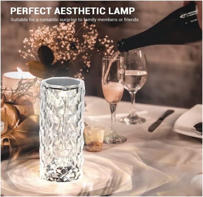 16 Color Changing Crystal Lamp RGB Night Light Touch Lamp USB Romantic LED Rose Diamond Table Lamps for Living Room Party Dinner Diwali Christmas Decor Creative Lights (Remote & Touch)