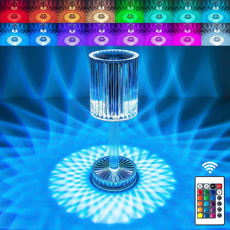 16 Colors Crystal Table Lamp LED Touch Lamp Cordless Crystal Lamp 3D Diamond Acrylic Small Table Lamp with Remote Control Bedside Nightstand Lamp for Living Room Bedroom