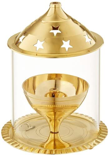 Akhand Diya Decorative Brass & Glass Oil Lamp 5 Inch with Borosilicate Glass