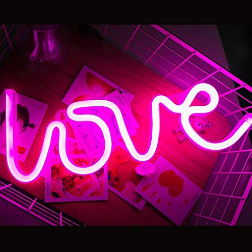 Love Neon Signs Light LED Neon Art Decorative Lights Wall Decor for Bedroom, House, Bar, Pub, Hotel, Beach, Recreational (Pink)
