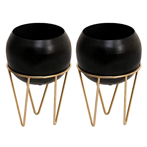 Black Metal Planter with Stand (Pack of 2)
