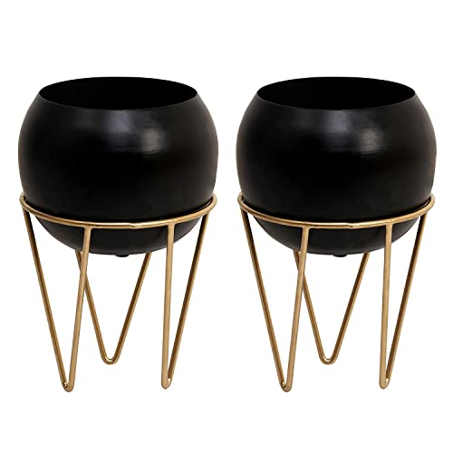 Black Metal Planter with Stand (Pack of 2)