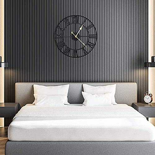 Decorative, Analog, Metal Round, Modern Roman, Contemporary Wall Clock for Home Decor (Black, 14 ")