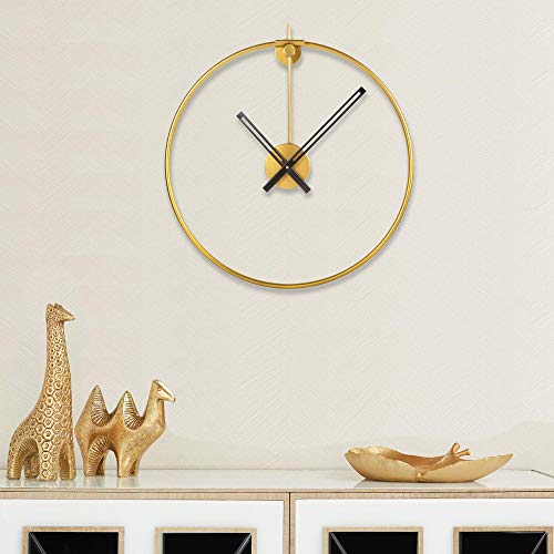 Analog, Metal, Round, Oversized, Modern Contemporary, Wall Clock for Home Decor (Slim Gold, 14")