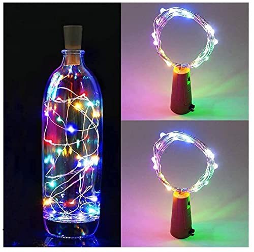 20 LED Multi Color Wine Bottle Cork Lights Copper Wire String Lights, 2M Battery Operated Wine Bottle Fairy Lights (RGB, 2 Units)