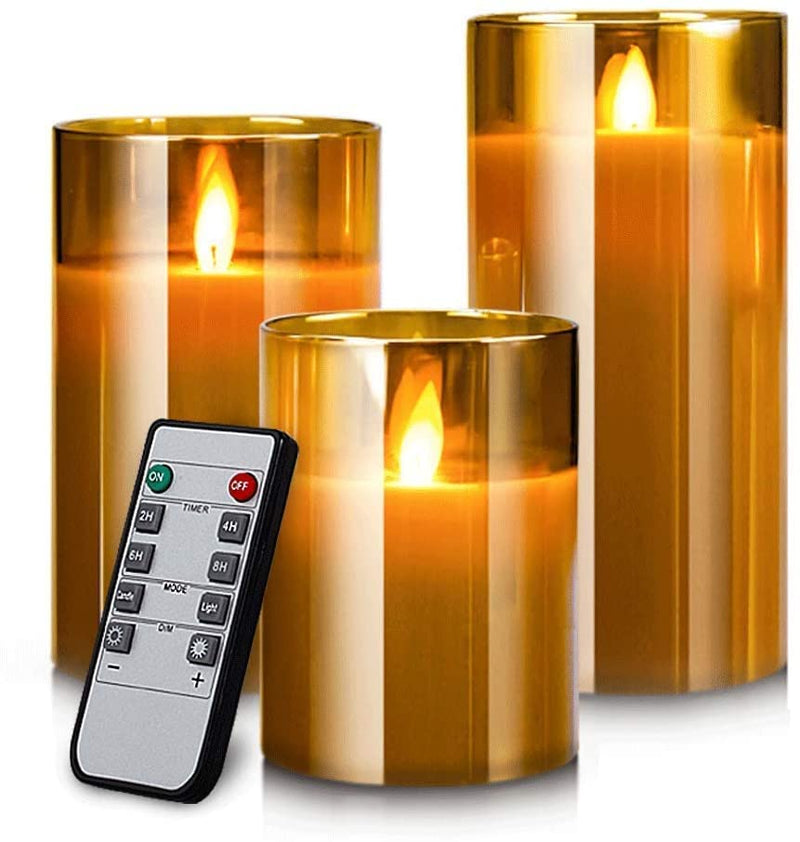 Flameless LED Glass Cup Candles Paraffin Wax AA Battery Powered Faux Wick with Remote for Home Decor Festival Wedding