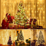 Christmas Curtain String Lights , 8 Modes, 96 LEDs 3.5M (Yellow,Corded electric,Plastic)