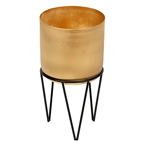 Gold Metal Cylinder Planter with Stand