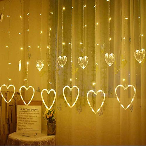 Plastic 138 LED Curtain String Lights with 8 Flashing Modes Decoration(12 Hearts Yellow) Corded Electric