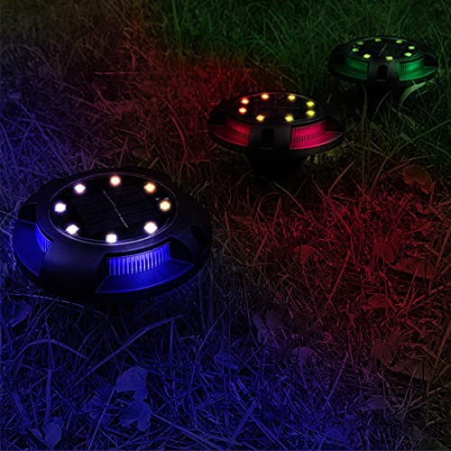 Solar Powered Ground Lights, 8LED Solar Path Lights Outdoor Waterproof Garden Landscape Spike Lighting for Yard Driveway Lawn Pathway Walkway Disk Lights - Warm White(2 Units)