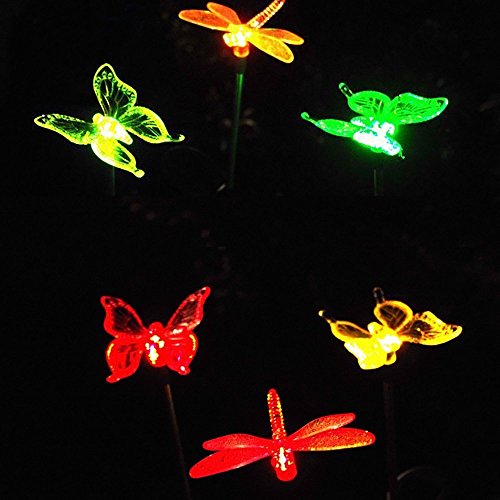 Hummingbird, Butterfly & Dragonfly Solar Powered Pathway Changing LED Lights (Multicolour)