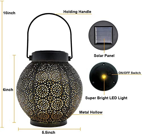 Solar Lantern Lights,Outdoor Hanging Waterproof Retro Metal Decorative LED Lights,Solar Lantern for Garden Patio Tabletop