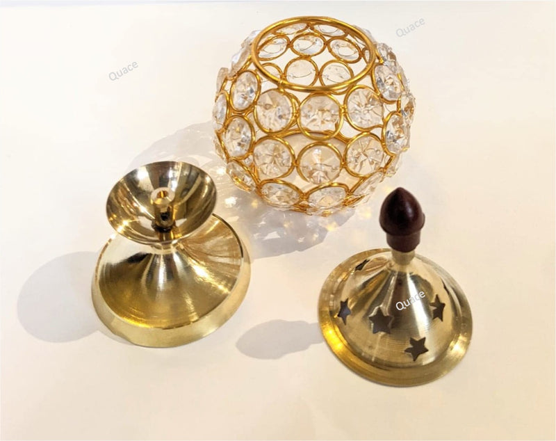 Crystal Diya Decorative Brass & Crystal Oil Lamp 5.5 Inches
