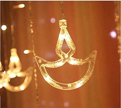12 Stars Curtain String Lights, Window Curtain Lights with 8 Flashing Modes Decoration for Christmas, Wedding, Party, Home, Patio Lawn, Warm White (6+6 Diyas)