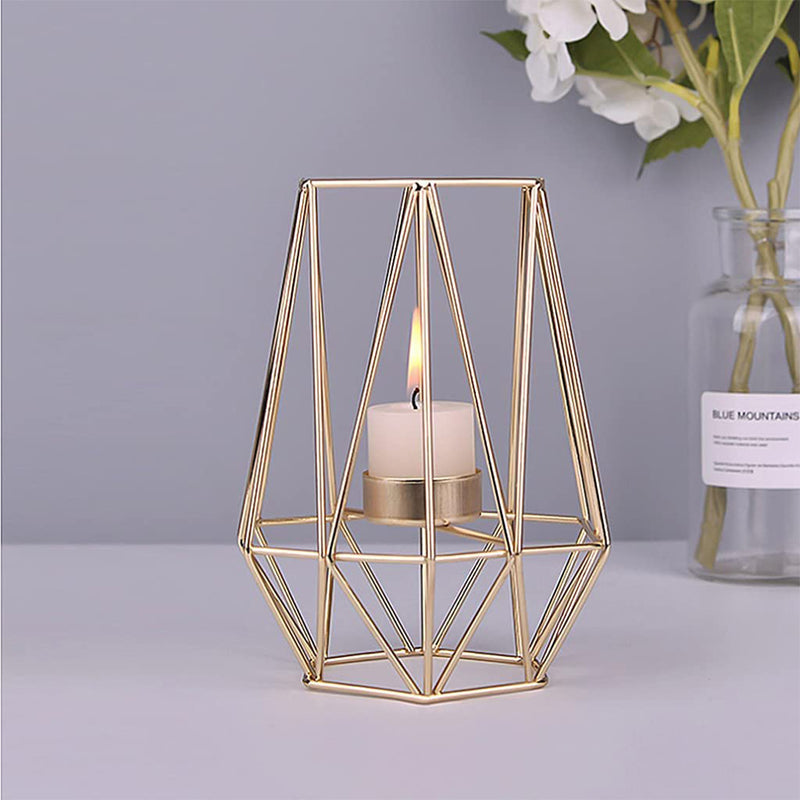 Gold Metal Geometric Candle Holder Pack of 2