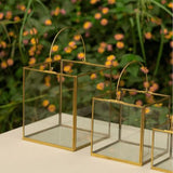 Golden Metal Glass Candle Holder Lantern Set of 2