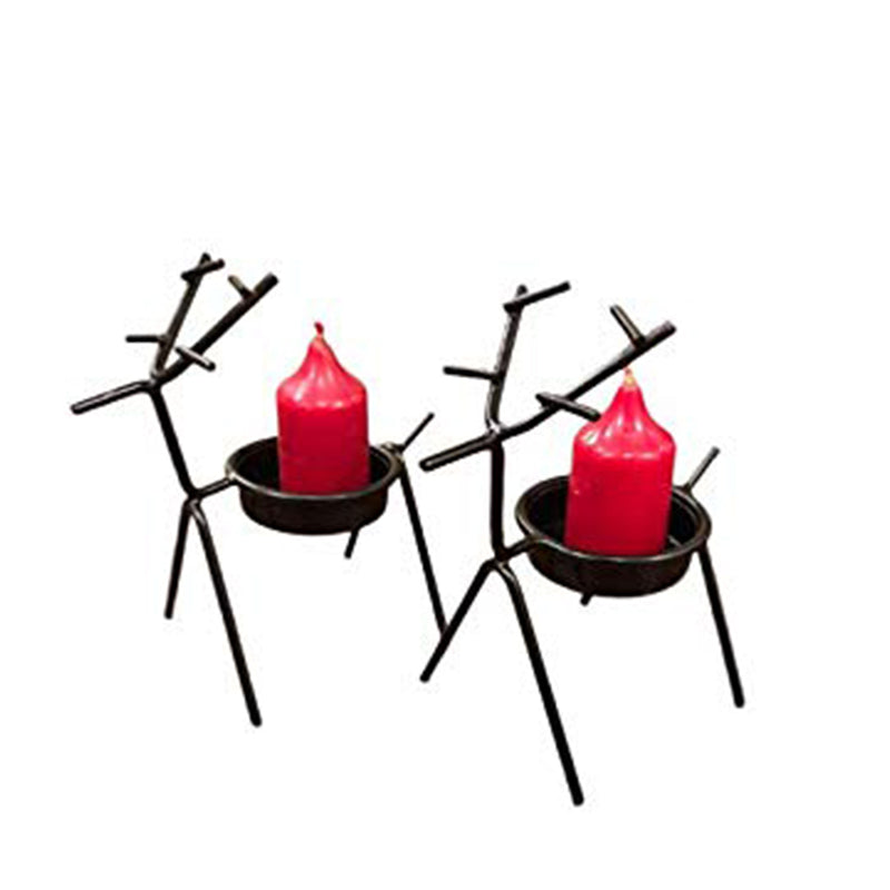 Christmas Reindeer Candle Tealight Holders (Black) - Pack of 2