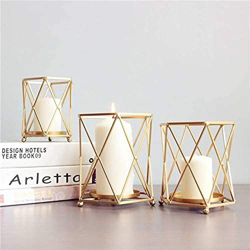 Set of 3 Nordic Style Candle Holder Gold Geometric Metal Iron Art Candle Base