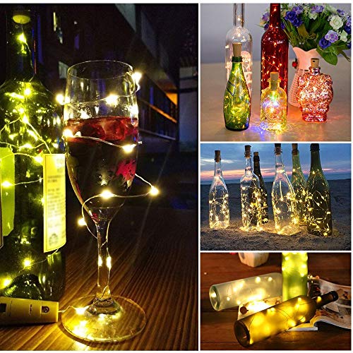 20 LED Wine Bottle Cork Copper Wire String , 2M Battery Operated Wine Bottle Lights (Warm White, 2 Units)